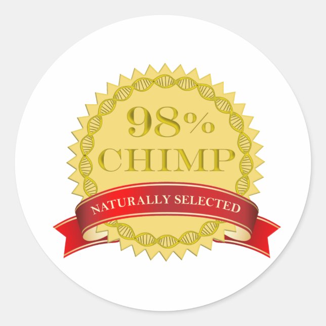 Pegatina Redonda Chimpancé 98% - Selección natural (Anverso)