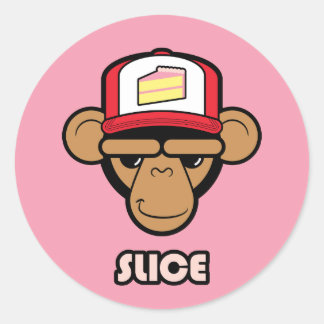 Pegatina Redonda Chimpancé con un gorra de pasteles