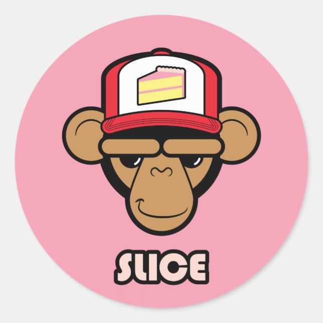 Pegatina Redonda Chimpancé con un gorra de pasteles (Anverso)