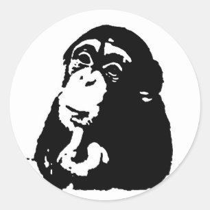 Pegatina Redonda Chimpancé de pensamiento de arte pop