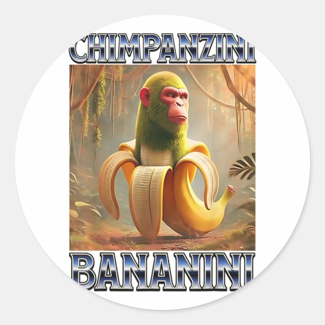 Pegatina Redonda Chimpanzini Bananini - Meme de Brainrot italiano (Anverso)