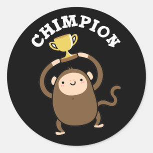 Pegatina Redonda Chimpon es un divertido campeón de Chimpanzee Pun