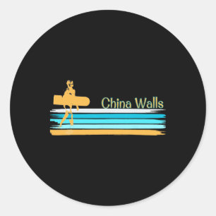 Pegatina Redonda China Walls Oahu Hawái Tablas de Vientre Paipo Sur
