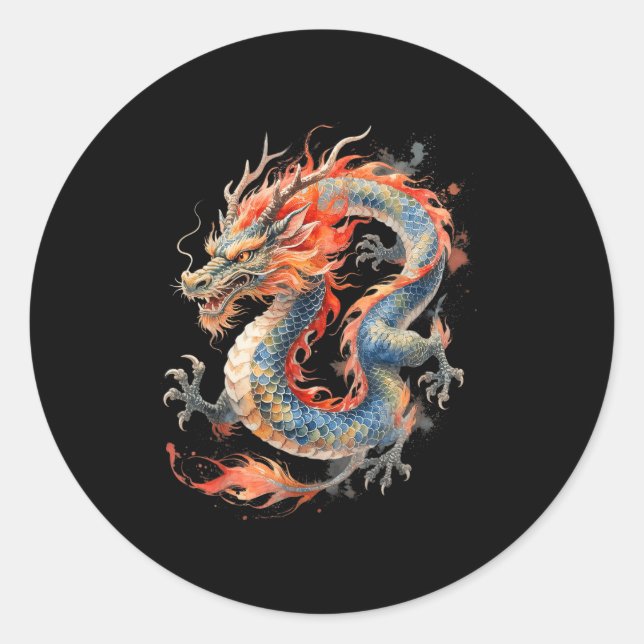 Pegatina Redonda Chinese Dragon Asian Mythology Zodiac  (Anverso)