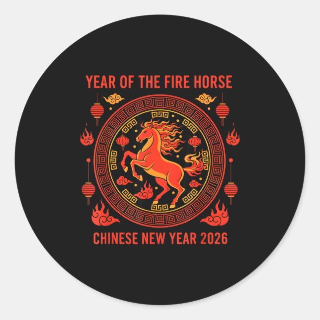 Pegatina Redonda Chinese New Year 2026 Year Of The Fire Horse  (Anverso)