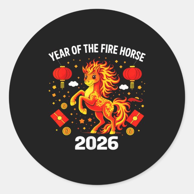 Pegatina Redonda Chinese New Year 2026 Year Of The Fire Horse  (Anverso)