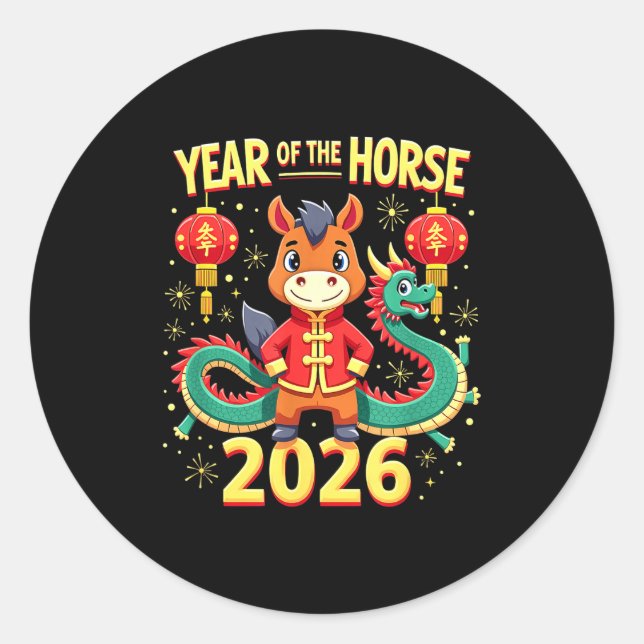 Pegatina Redonda Chinese New Year 2026 Year Of The Horse  (Anverso)