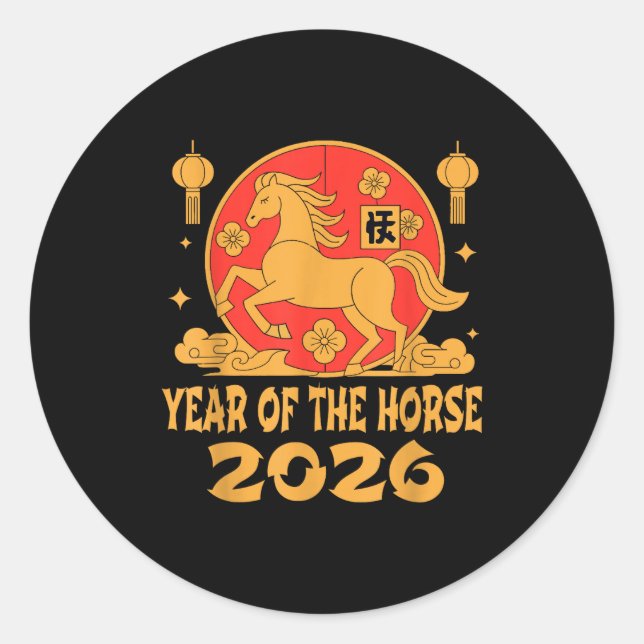 Pegatina Redonda Chinese New Year 2026 Year Of The Horse  (Anverso)