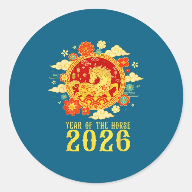 Pegatina Redonda Chinese New Year 2026 Year Of The Horse  (Anverso)