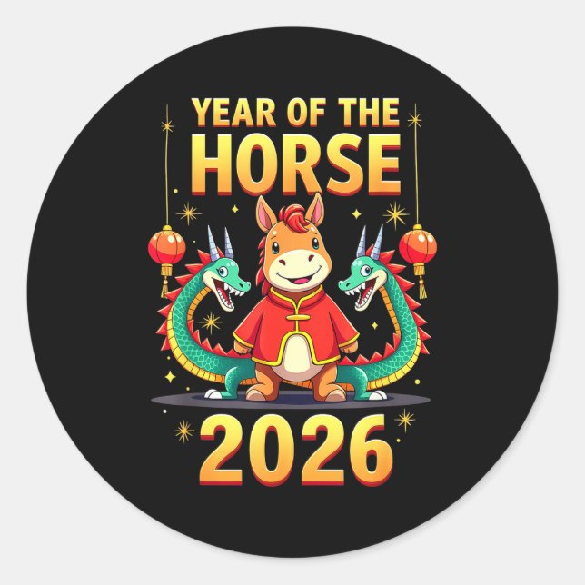 Pegatina Redonda Chinese New Year 2026 Year Of The Horse  (Anverso)