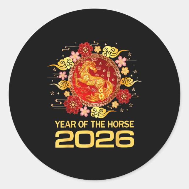 Pegatina Redonda Chinese New Year 2026 Year Of The Horse  (Anverso)