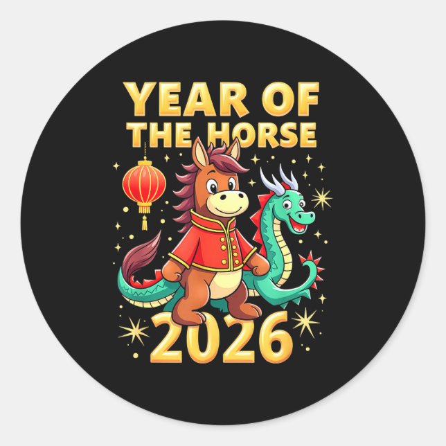 Pegatina Redonda Chinese New Year 2026 Year Of The Horse  (Anverso)