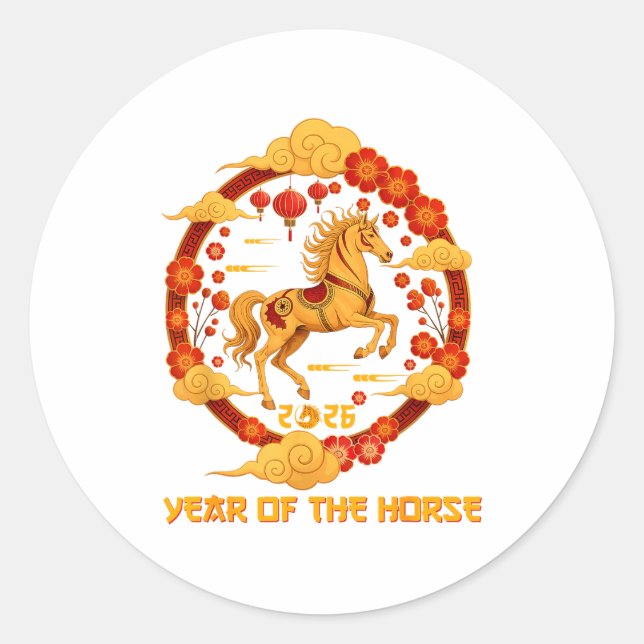 Pegatina Redonda Chinese New Year 2026 Year Of The Horse 2026  (Anverso)