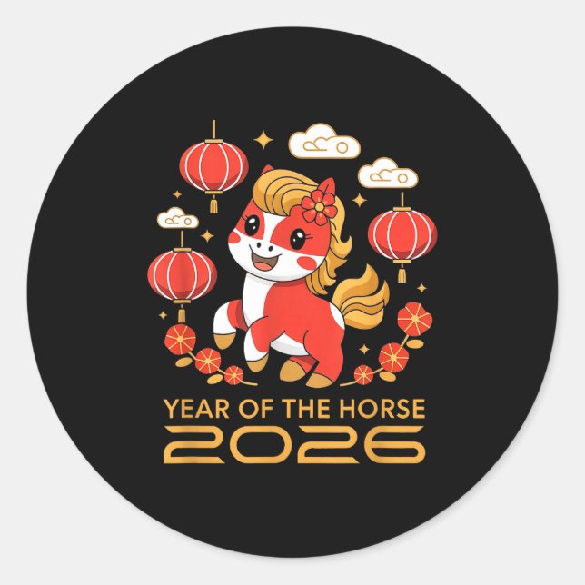 Pegatina Redonda Chinese New Year 2026 Year Of The Horse 2026 Women (Anverso)