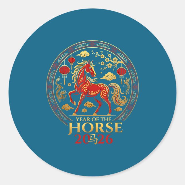 Pegatina Redonda Chinese New Year 2026 Year Of The Horse 4  (Anverso)