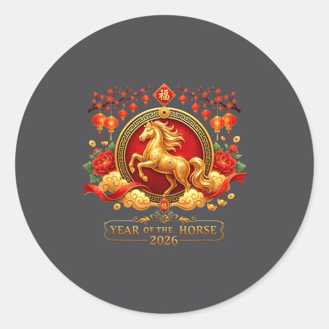 Pegatina Redonda Chinese New Year 2026 Year Of The Horse Family Men (Anverso)