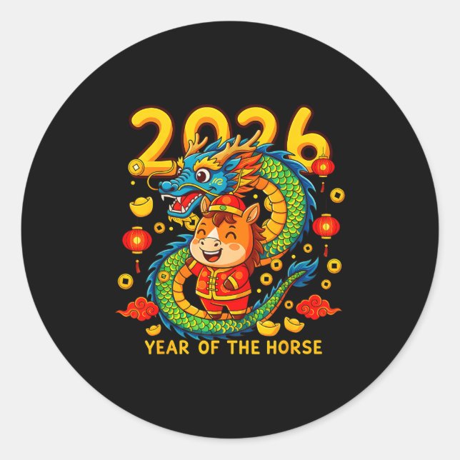 Pegatina Redonda Chinese New Year 2026 Year Of The Horse Lunar New  (Anverso)