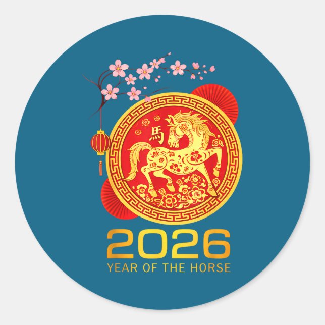 Pegatina Redonda Chinese New Year 2026 Year Of The Horse Lunar New  (Anverso)