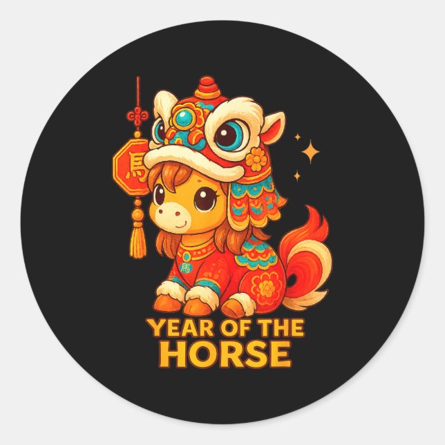 Pegatina Redonda Chinese New Year Of The Horse 2026 Lunar New Year  (Anverso)