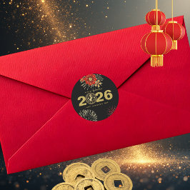 Pegatina Redonda Chinese New Year of the Horse Black Gold