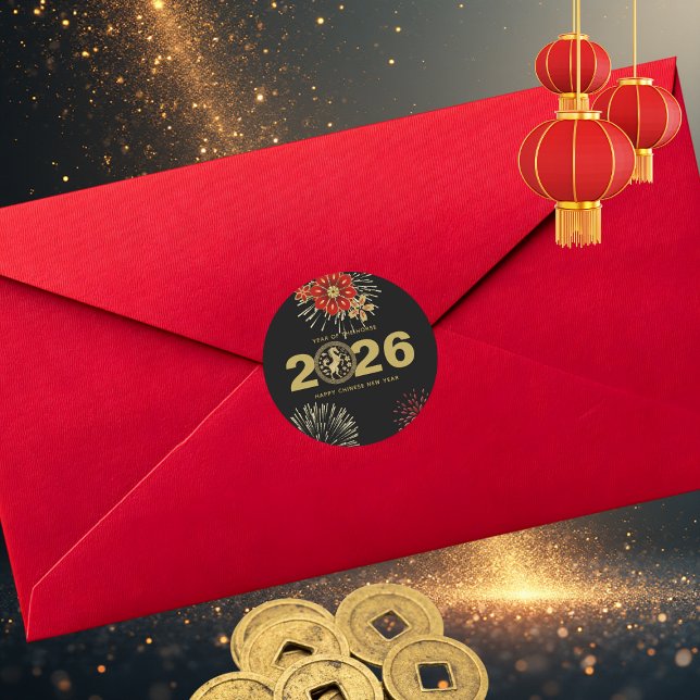 Pegatina Redonda Chinese New Year of the Horse Black Gold (Subido por el creador)