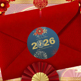 Pegatina Redonda Chinese New Year of the Horse Blue Gold