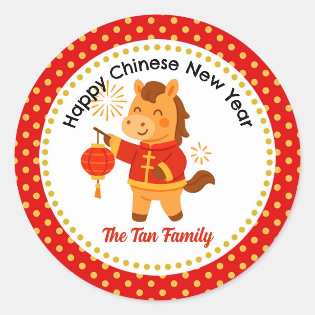 Pegatina Redonda Chinese New Year of the Horse Cute (Anverso)