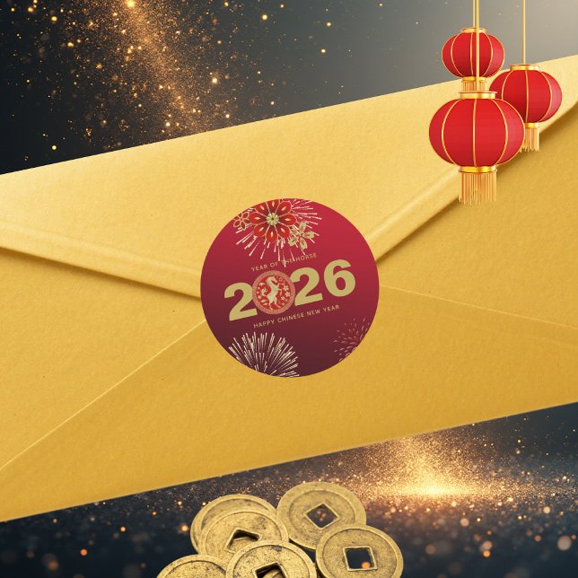 Pegatina Redonda Chinese New Year of the Horse Gold Red (Subido por el creador)