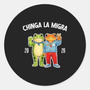 Pegatina Redonda Chinga la migra divertida rana gráfica de protesta