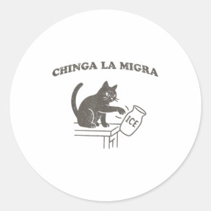 Pegatina Redonda Chinga La Migra Inmigración Abolir Hielo Gato Dive