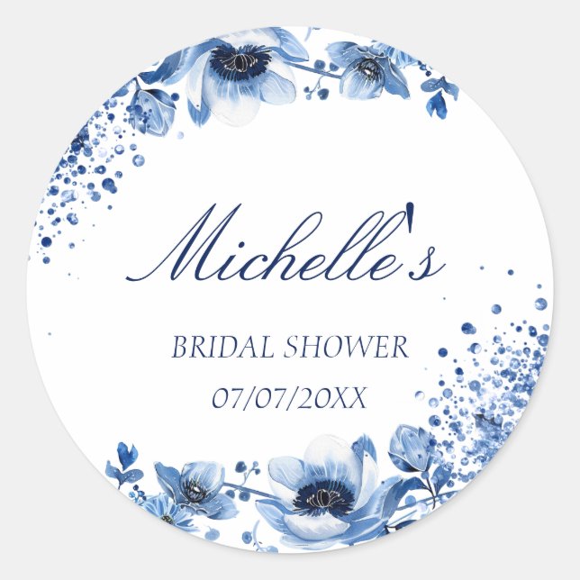 Pegatina Redonda Chinoiserie asiática Floral azul claro Bridgerton (Anverso)