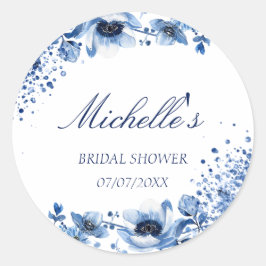 Pegatina Redonda Chinoiserie asiática Floral azul claro Bridgerton