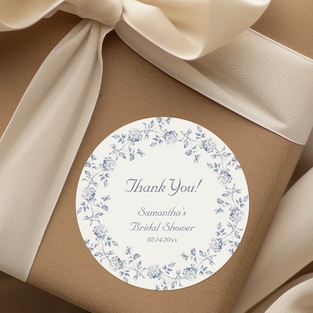 Pegatina Redonda Chinoiserie Blue Floral Bridal Shower (Subido por el creador)