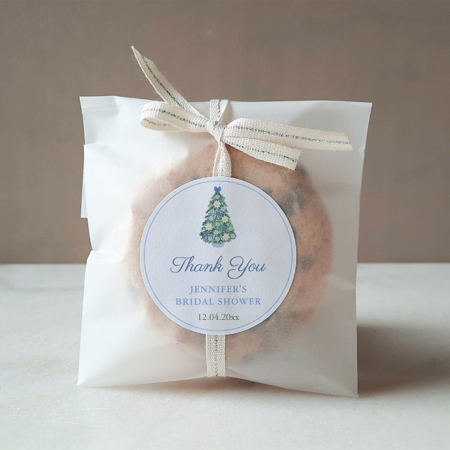 Pegatina Redonda Chinoiserie de navidad ducha de boda gracias (Elegant Blue And White Holidays Bridal Shower Favor Stickers)