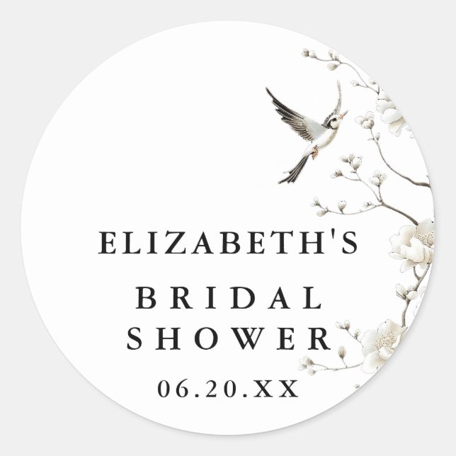 Pegatina Redonda Chinoiserie Floral Elegante y Moderno para Despedi (Anverso)