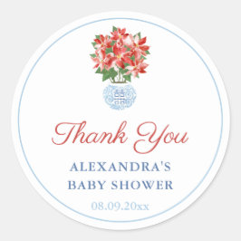 Pegatina Redonda Chinoiserie Red Blue Holidays Bridal Shower Favor