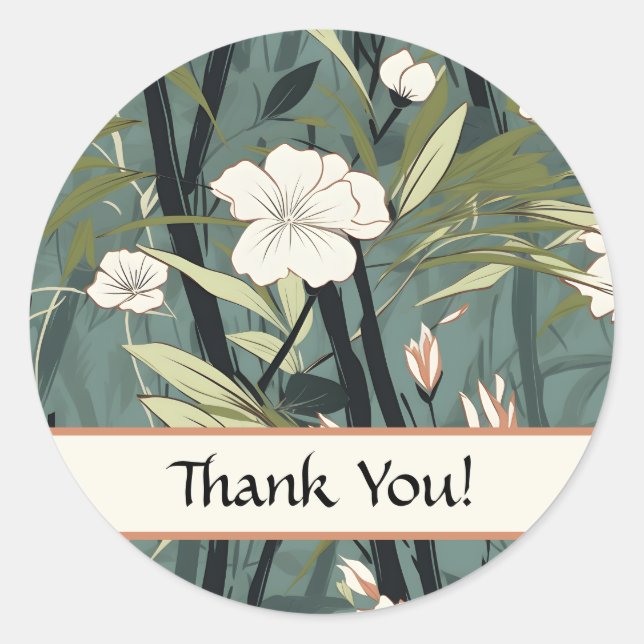 Pegatina Redonda Chinoiserie Thank You Tropical  Asian Soft Teal  (Anverso)