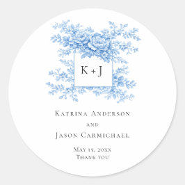 Pegatina Redonda Chinoiserie Wedding Floral Monogram Elegant