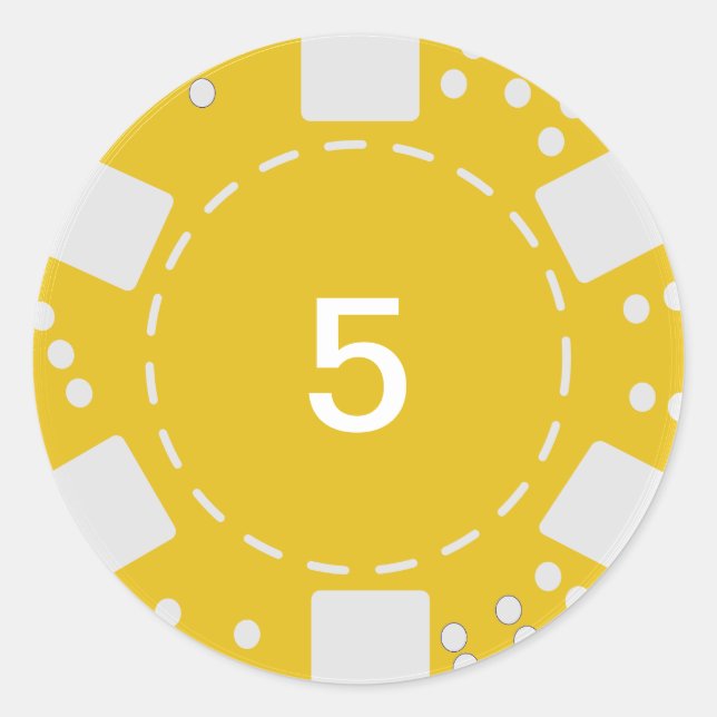 Pegatina Redonda Chip de póker amarillo (Anverso)