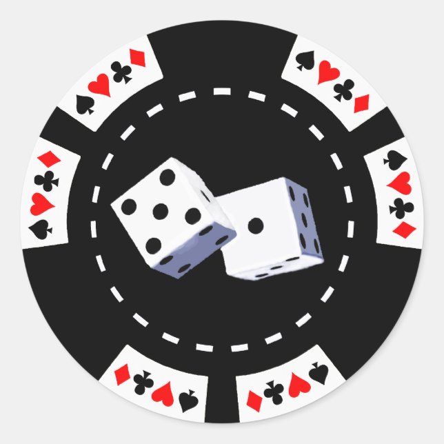 PEGATINA REDONDA CHIP DE POKER CON ORNAMENTO DE DICE (Anverso)