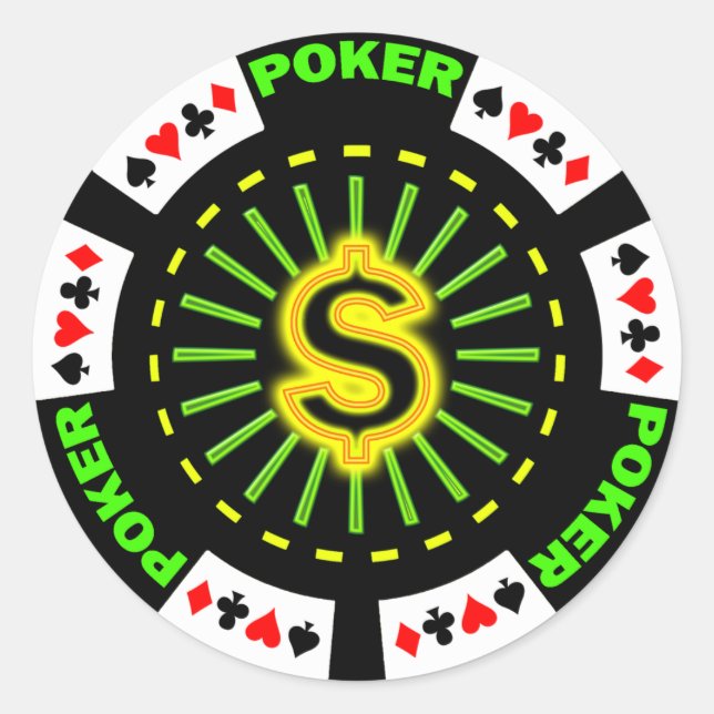 PEGATINA REDONDA CHIP DE POKER DE RÓTULO DE DÓLAR (Anverso)
