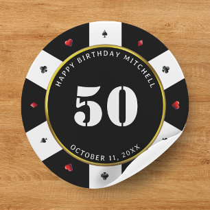 Pegatina Redonda Chip de póquer 50.ª fiesta de cumpleaños