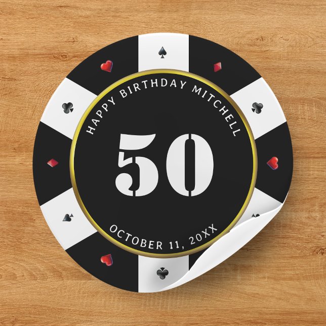 Pegatina Redonda Chip de póquer 50.ª fiesta de cumpleaños (Subido por el creador)