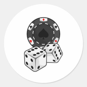 Pegatina Redonda Chip y dados para Poker