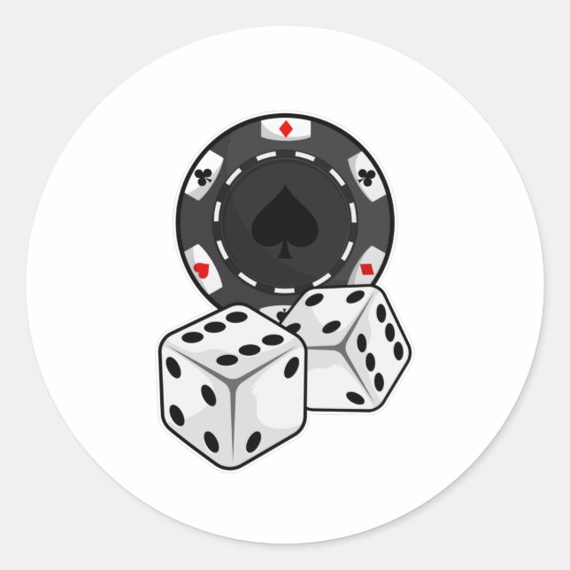 Pegatina Redonda Chip y dados para Poker (Anverso)