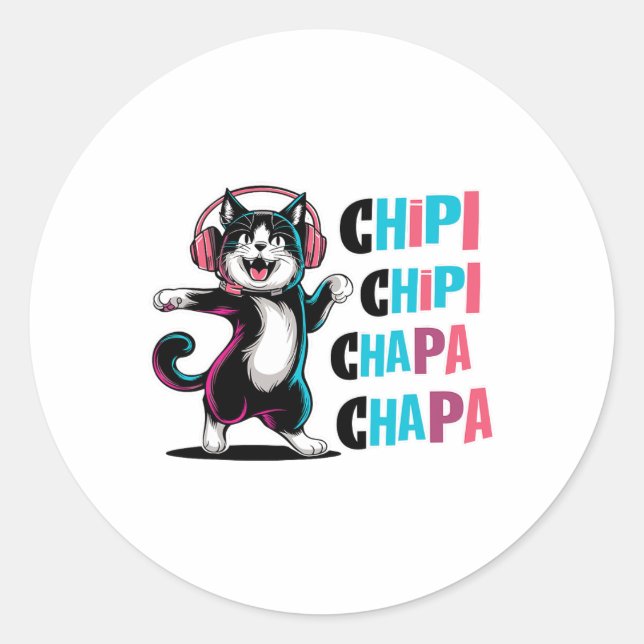 Pegatina Redonda Chipi Chapa Chapa Chapa Dancing Personalizado Cat (Anverso)