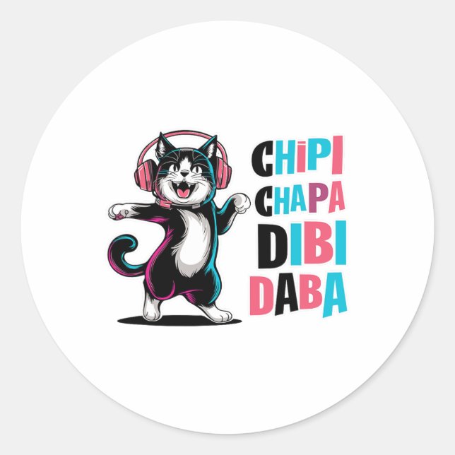 Pegatina Redonda Chipi Chapa Dibi Daba Cat Dancing Personalizado (Anverso)