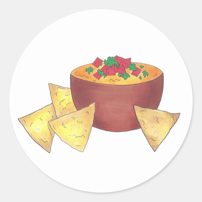 Pegatina Redonda Chips Chili Con Queso Blanco Nachos Cheese Dip (Anverso)