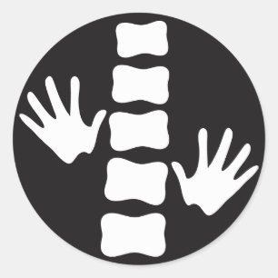Pegatina Redonda Chiropractica con logotipo de manos y espinas negr