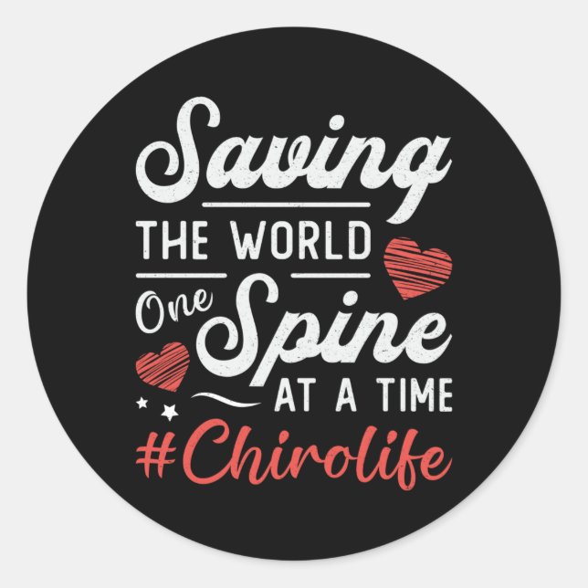 Pegatina Redonda Chiropractor Saving The World Spine Chiropractic (Anverso)
